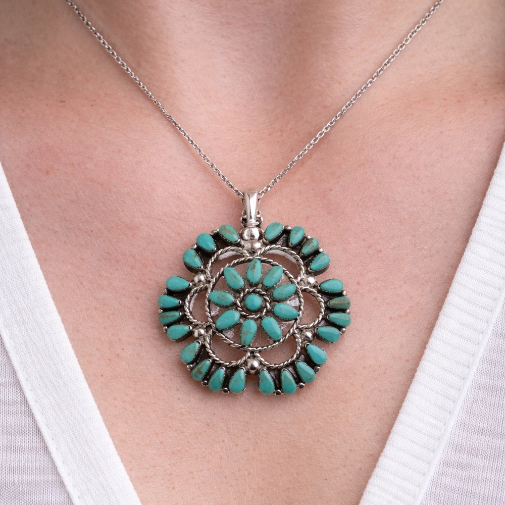 Vintage Sterling Silver Turquoise Brooch Pendant Convertible Southwestern style